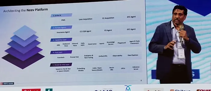 Ramesh Lakshminarayanan presenting HDFC Bank’s Neev AI platform architecture